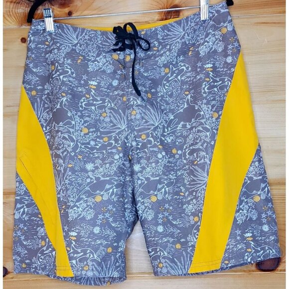 Beach Rays Men Beach Short Size 32 Swim Trunks Zipper pocket Yellow And Brown - Picture 1 of 8